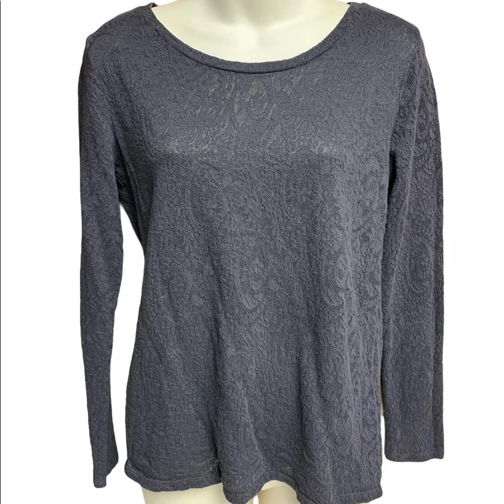 Loft dark gray long sleeve semi sheer top S